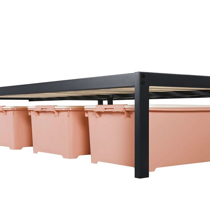 QuikFurn Twin Size Heavy Duty Metal Platform Bed Frame with Wooden Slats