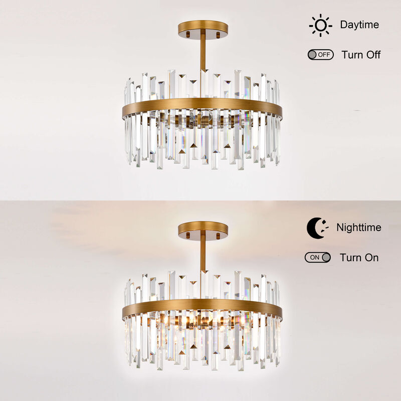 Jojospring Casandra 5-Light Drum Crystal Glass Flush Mount - Medium-gloss Brushed Brass image number 7