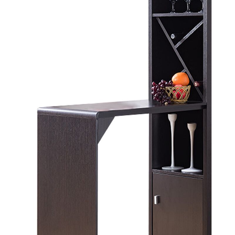 Wooden Wine Cabinet with Spacious Storage and Bar Table, Red Cocoa Brown-Benzara