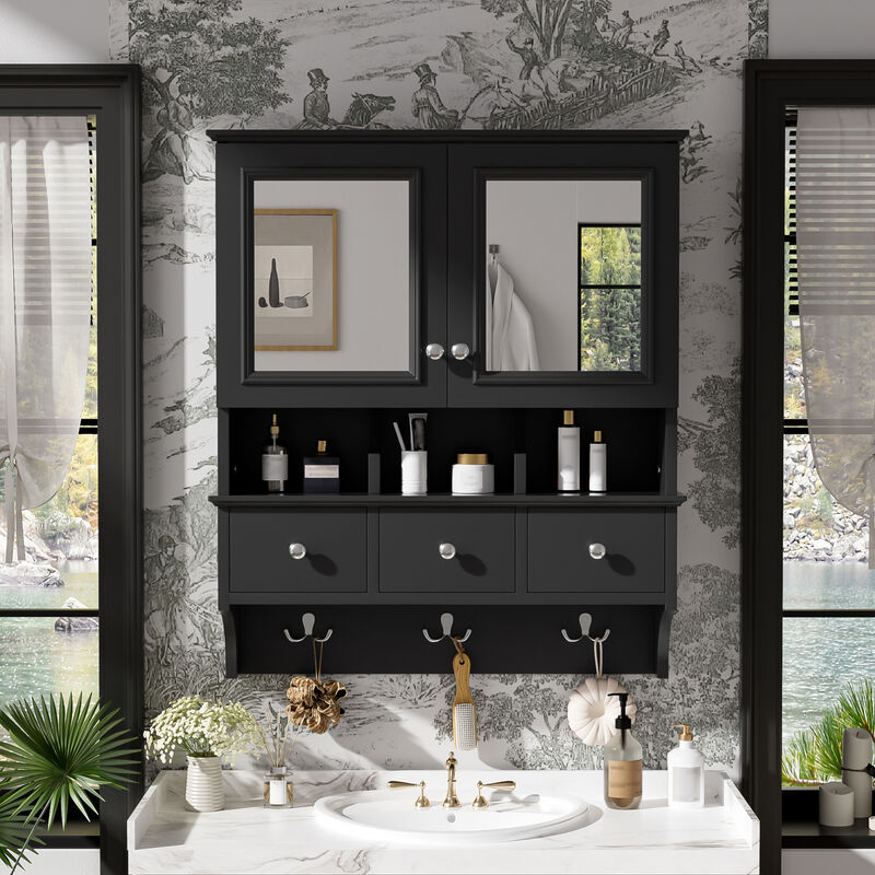 ELEMENT ACE 4-in-1 Wall Mounted Bathroom Mirror Cabinet 24 Inch Medicine Cabinet with Drawers Organizer Hooks High-Definition Mirrors with Storage for Bathroom Vanity image number 4