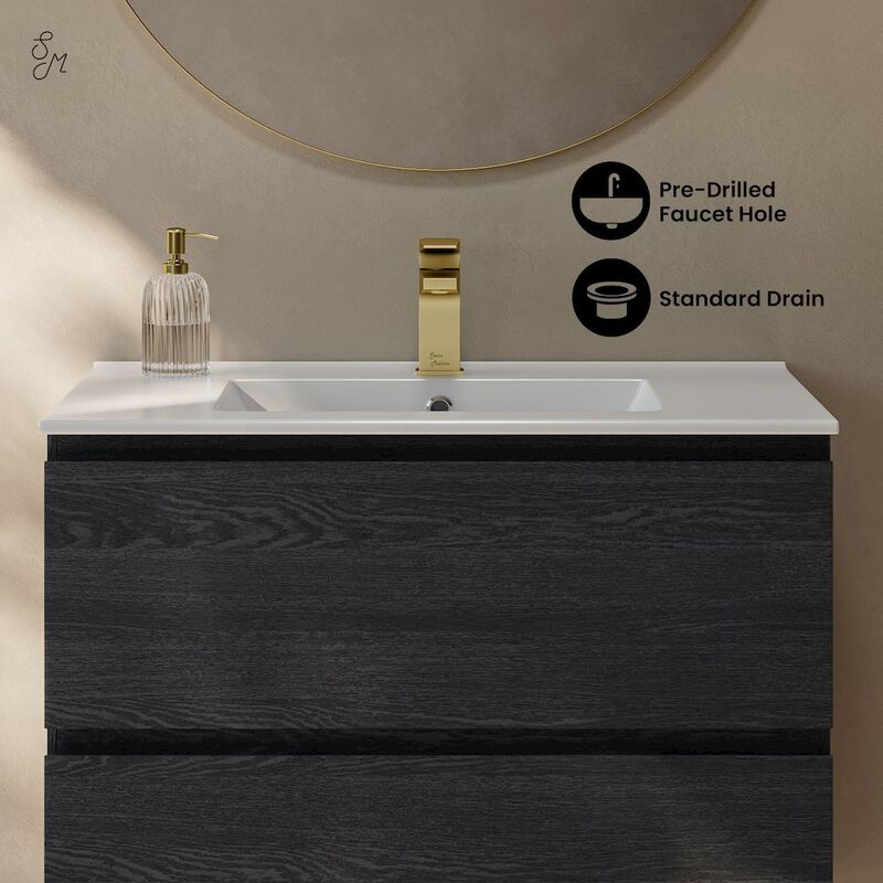 Liberte 30" Wall-Mounted Bathroom Vanity in Black Oak with Sink Top image number 3