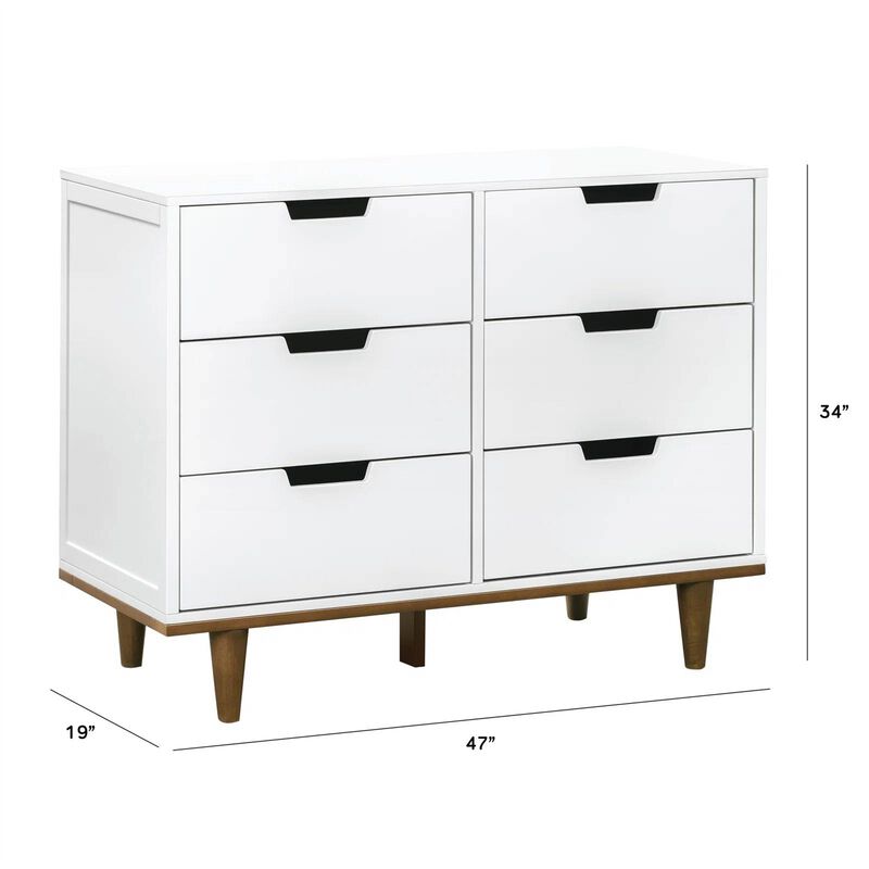 Hivvago Modern Mid Century Style 6 Drawer Double Dresser in White Walnut Wood Finish image number 3
