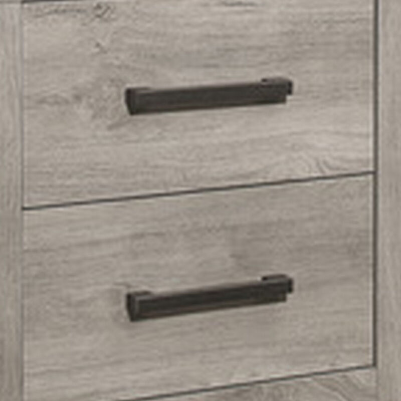 Deena 25 Inch Classic 2 Drawer Nightstand, Metal Handles, Wood Grain Gray - Benzara