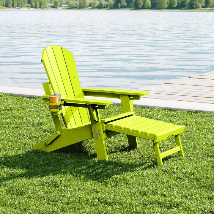 WestinTrends Folding Adjustable Adirondack Chair with Retractable Ottoman and Cup Holder