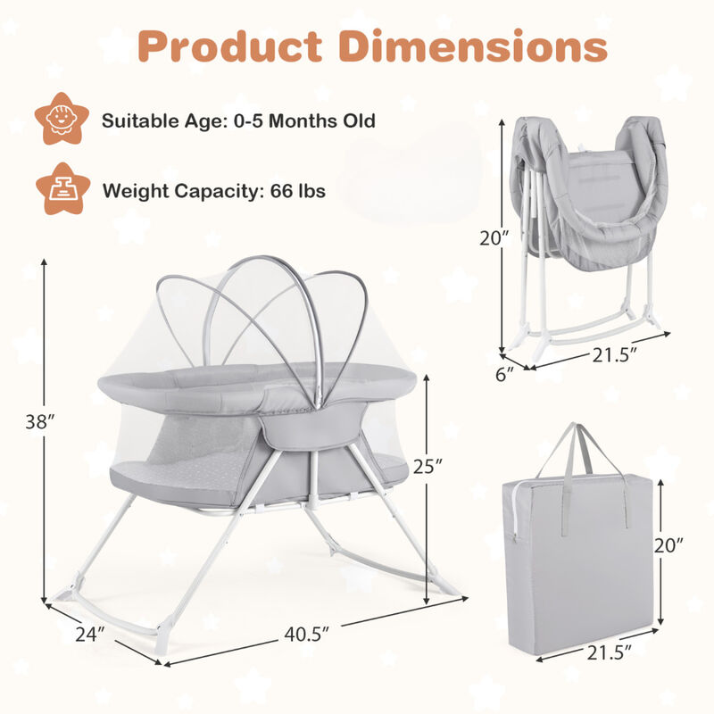 2 in 1 Baby Bedside Sleeper Bassinet with Rocking Motion and Breathable Mesh for Nursery image number 2