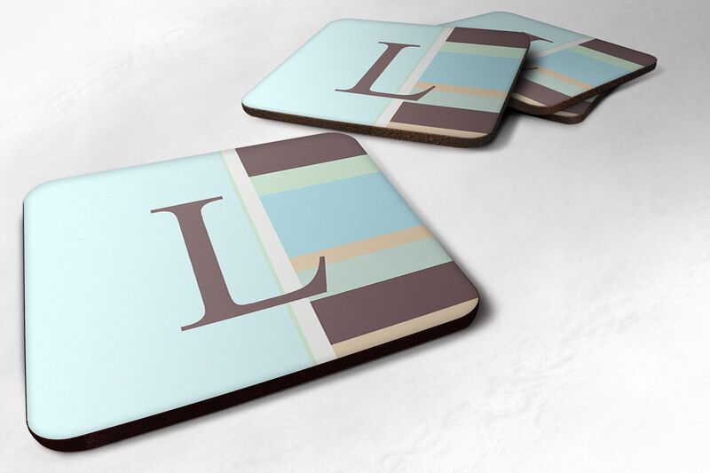 Caroline's Treasures CJ1003-LFC Monogram-Blue Stripes Foam Coasters (Set of 4), Initial Letter L, 3.5 H x 3.5 W, Multicolor