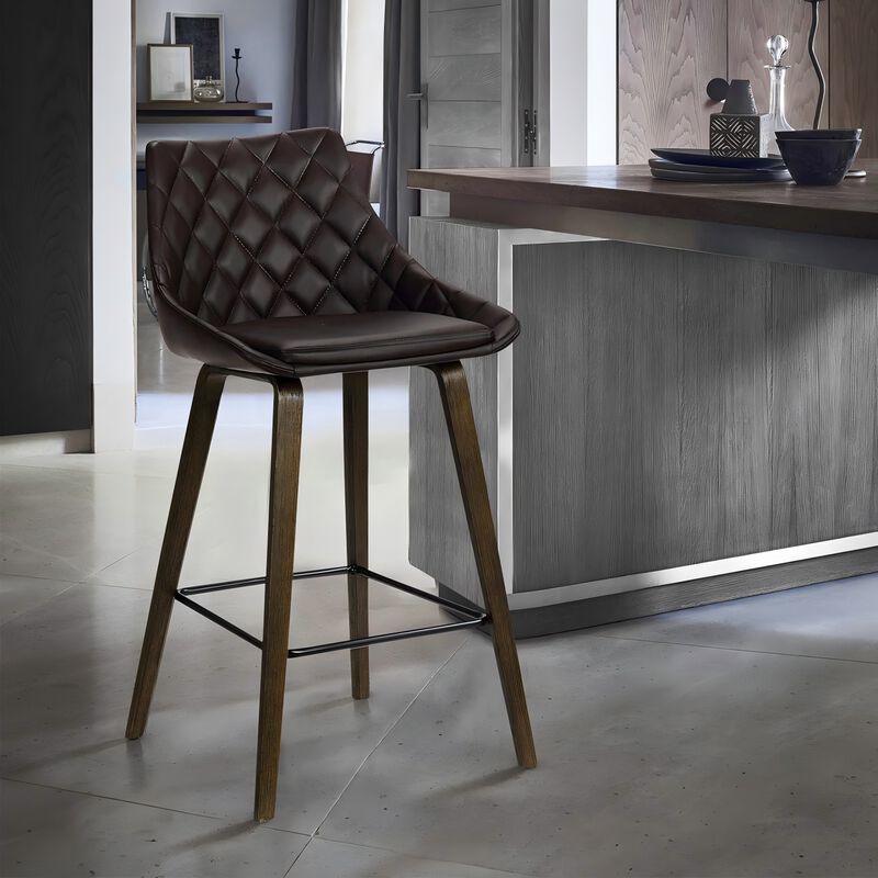 26" Brown Faux Leather Barstool in Walnut Glazed Finish image number 1