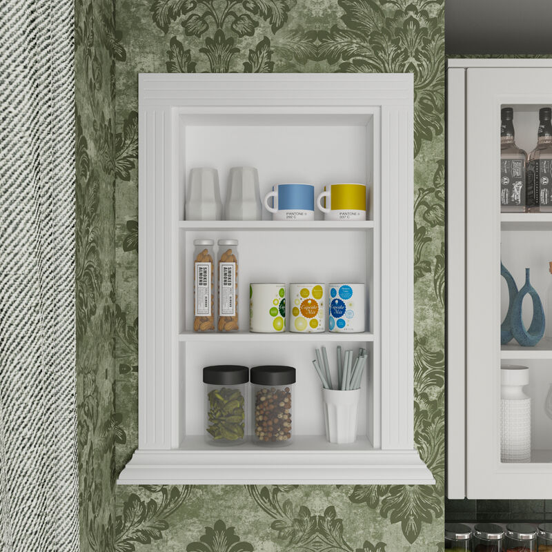 FUFU&GAGA Recessed Bathroom Wall Cabinet with three Shelves, (18.5" W x 3.8" D x 27.3" H),White