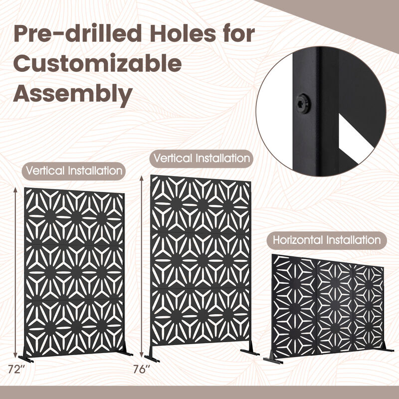 Portable Freestanding Fence Panel with Stand and Expansion Bolts for Outdoor Yard Use-Black image number 3