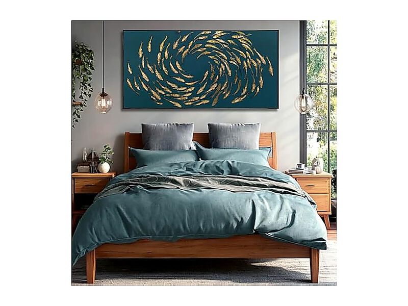 Fish Gold Wall Decor Ocean Sea Framed Large Canvas Art Living Room Circle Office image number 3