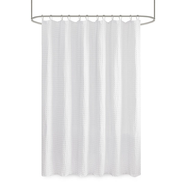 Gracie Mills Chavez Geometric Waffle Textured Solid Shower Curtain