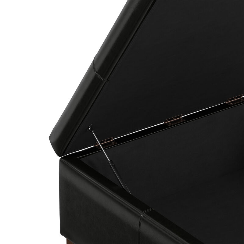 Gabbie 36 inch Wide Contemporary Square Square Coffee&nbsp;Table Storage Ottoman in  Midnight Black PU Black faux leather, Assembled image number 8