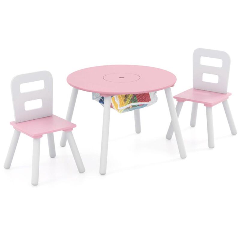 Hivvago Wood Activity Kids Table and Chair Set with Center Mesh Storage