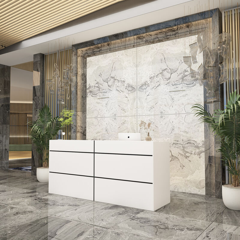 86.6 in. W White Wood Computer Desk, Reception Desk White Writing Desk, Eco-Friendly Paint Finish