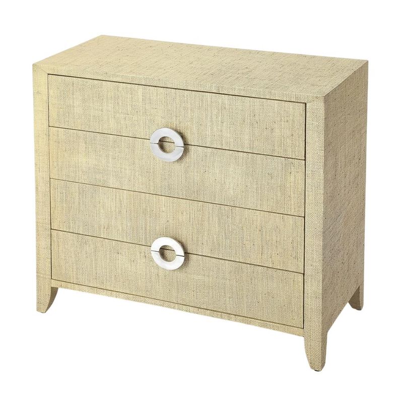 Butler Specialty Amelle 4-Drawer Raffia Accent Chest, Cream, Yellow image number 1