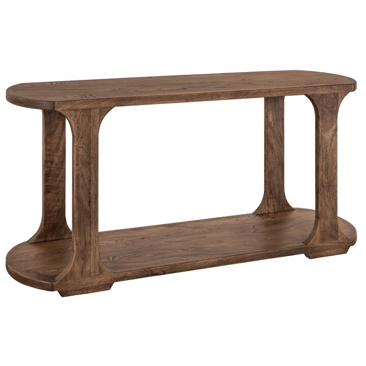 Eray Sofa Console Table, 1 Shelf, Almond Barrel Brown Wood, 59 Inch