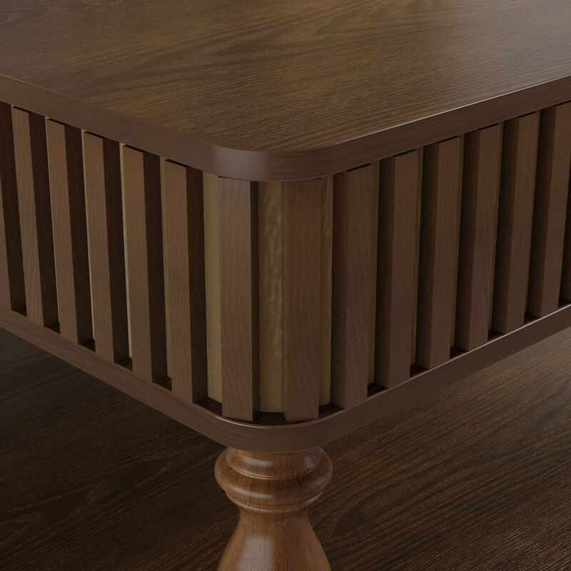 31.5 Inch Modern Square Lift-Top Coffee Table with Hidden Storage Tray, Fluted Wood Design, Wooden Living Room Center Table image number 7