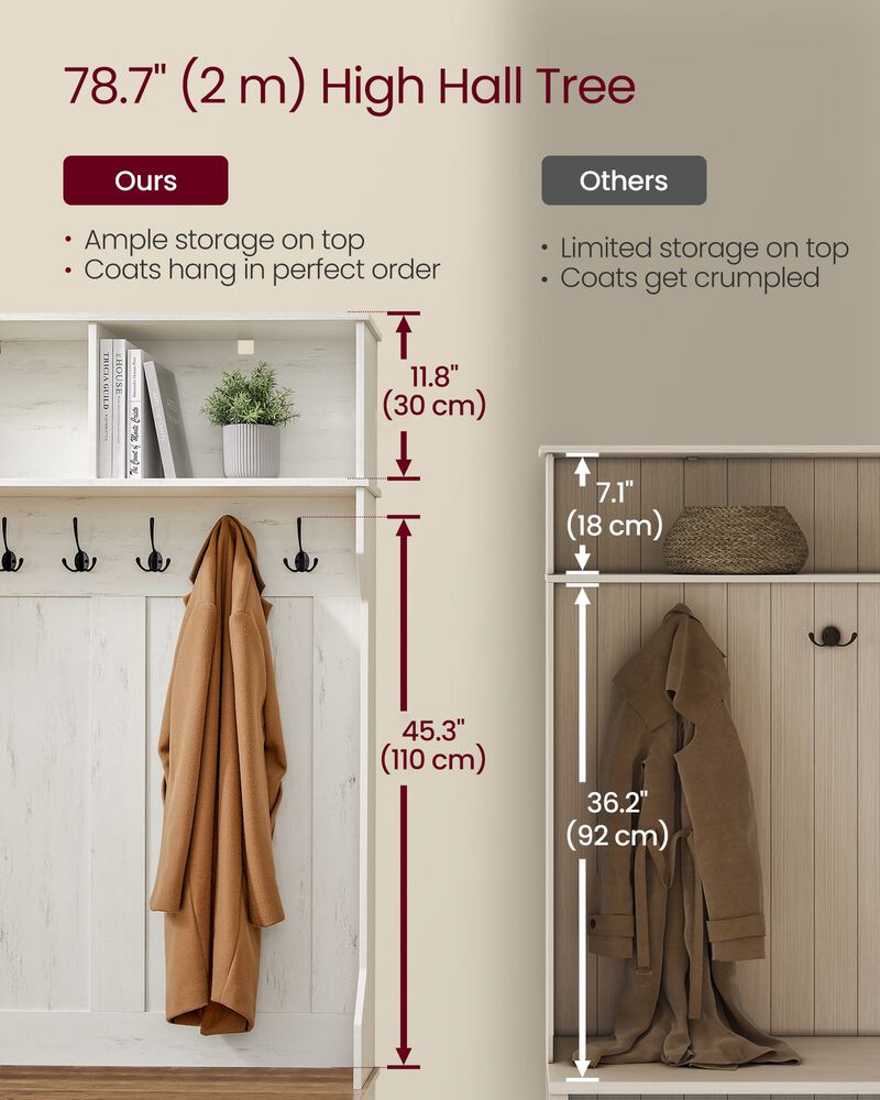 Hall Tree with Bench Coat Rack Shoe Storage for Entryway image number 5
