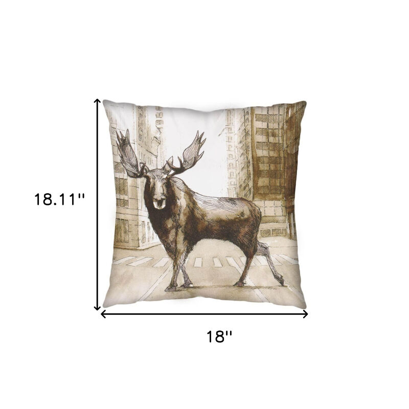 HomeRoots 18" Brown And Cream Moose Linen Throw Pillow Cover image number 3