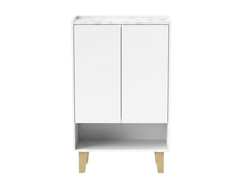 Entryway Wood Shoe Storage Cabinet 5 Tier White Doors Faux image number 0