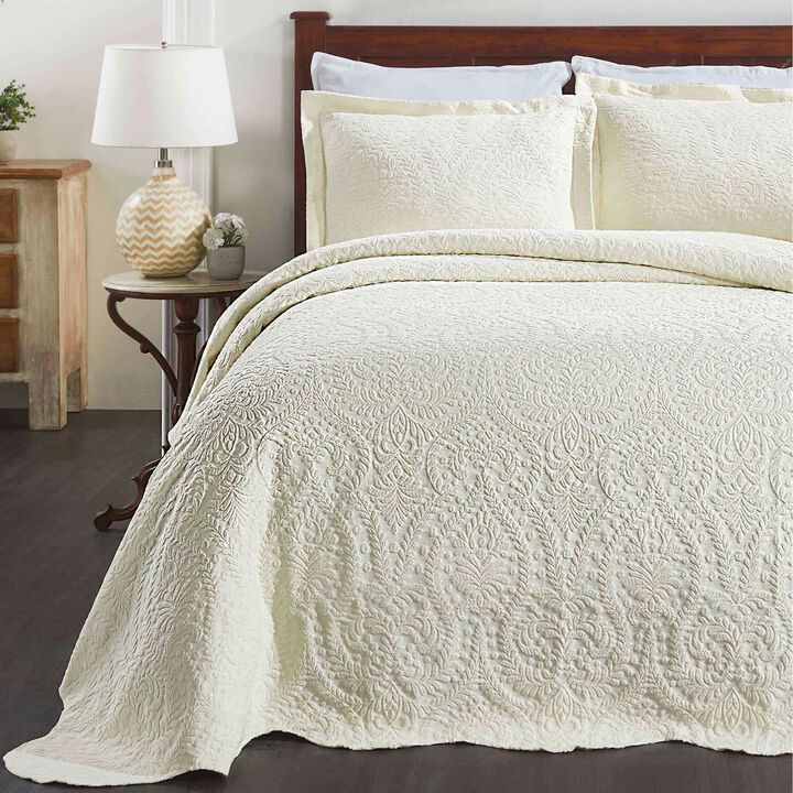 3-Piece Cotton Blend Bedspread Set with Jacquard Floral Design