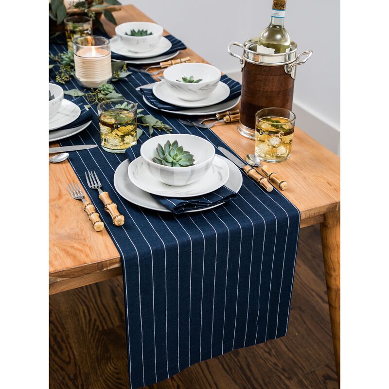Solino Home Pinstripe 100% Linen Table Runner &ndash; Handcrafted, Machine Washable, Perfect for Holiday and Everyday Dining