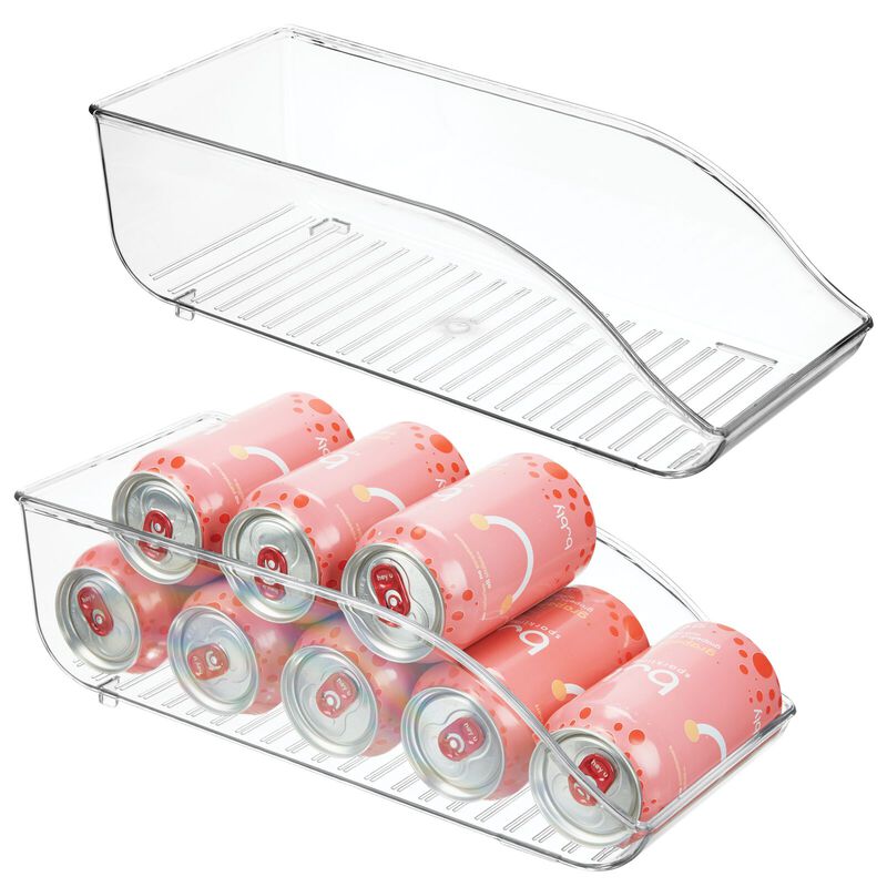 mDesign Long Plastic Soda Can Dispenser Storage Organizer Bin, 2 Pack, Clear