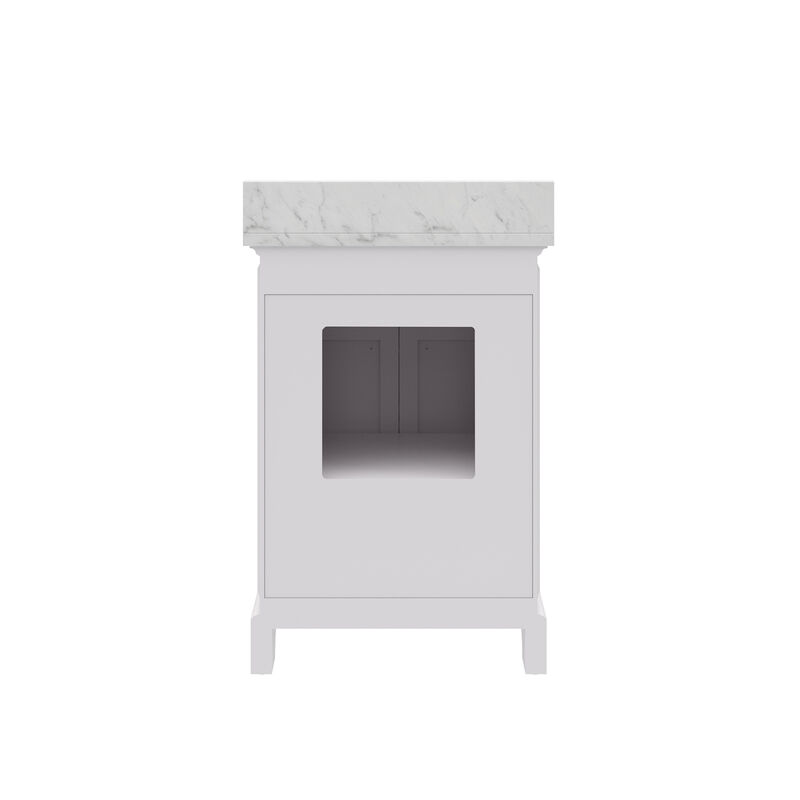 Derby 24 In. Single Sink Carrara White Marble Countertop Bath Vanity In Pure White