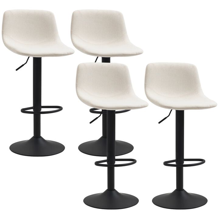 Adjustable Bar Stools, Swivel Bar Height Chairs Barstools Padded with Back for Kitchen, Counter, and Home Bar, Set of 4, Cream White