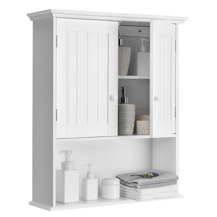 Costway Wall Mount Bathroom Cabinet Storage Organizer Medicine Cabinet with 2-Doors and 1- Shelf Cottage Collection Wall Cabinet Grey