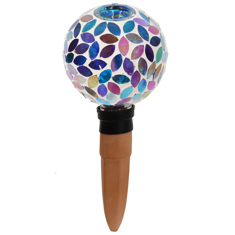 Sunnydaze Mosaic Glass Watering Globe with Clay Spike