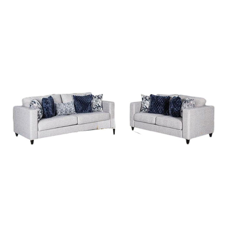 Harie 2pc Sofa and Loveseat Set, 9 Accent Pillows, Light Gray Chenille - Benzara
