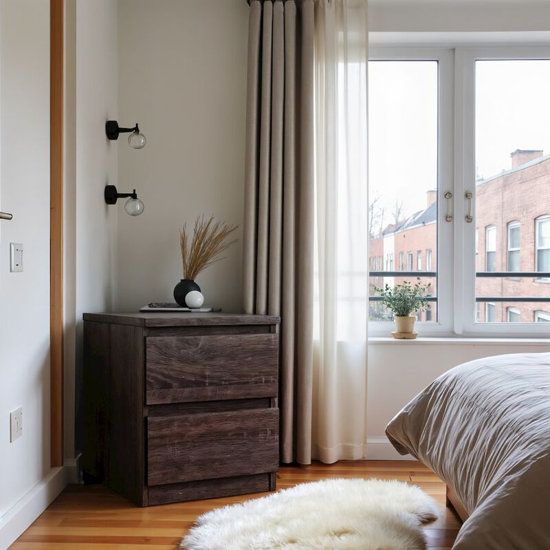 Furnifact Brown 2 Drawer Nightstand - Stylish Night Stand With Drawers For Bedroom