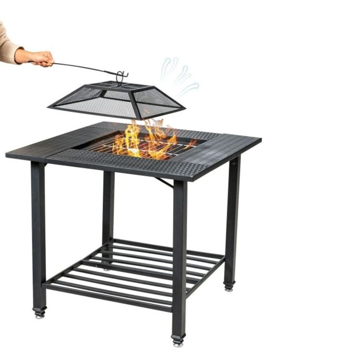 QuikFurn 4 in 1 Square Fire Pit, Grill Cooking BBQ Grate, Ice Bucket, Dining Table