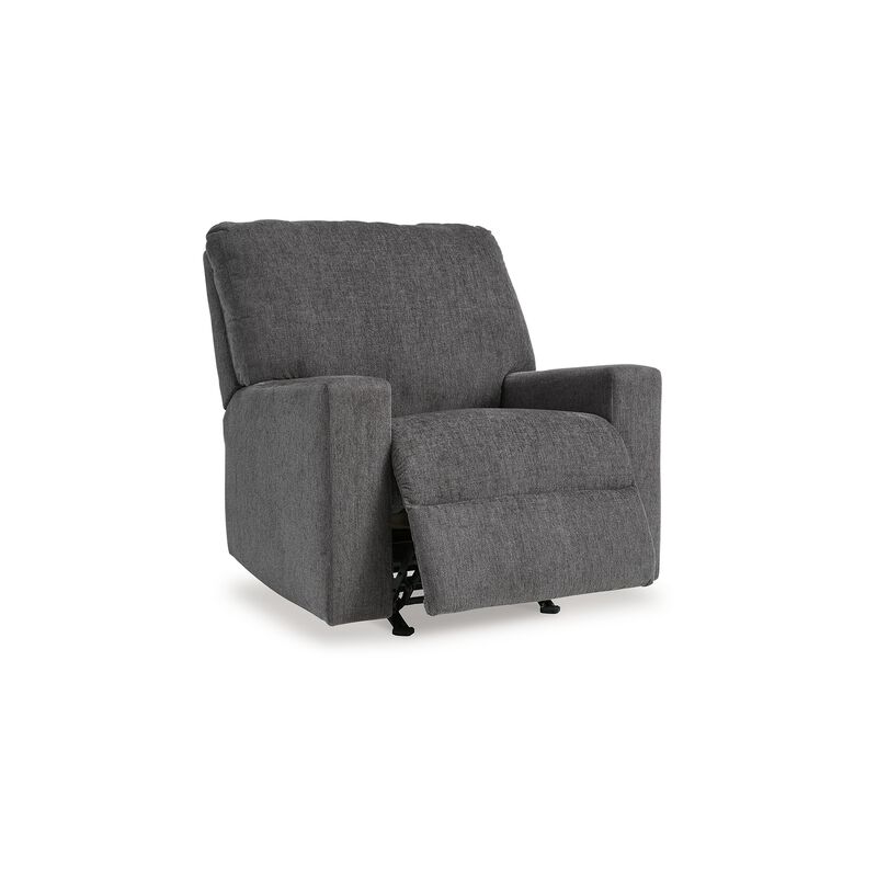 Anise Manual Rocker Recliner Chair, Pull Tab, Pewter Gray Polyester - Benzara