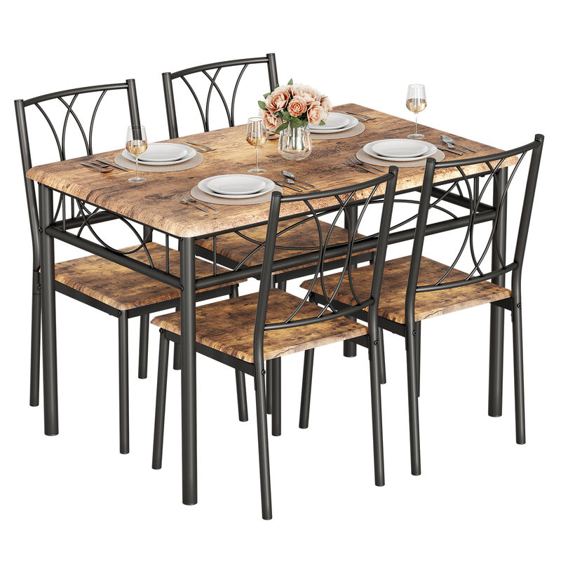 Space-Saving 5-Piece Dining Set for 4 &ndash; Rectangular MDF Table & Upholstered Chairs &ndash; Metal Frame &ndash; Ideal for Small Apartments image number 0