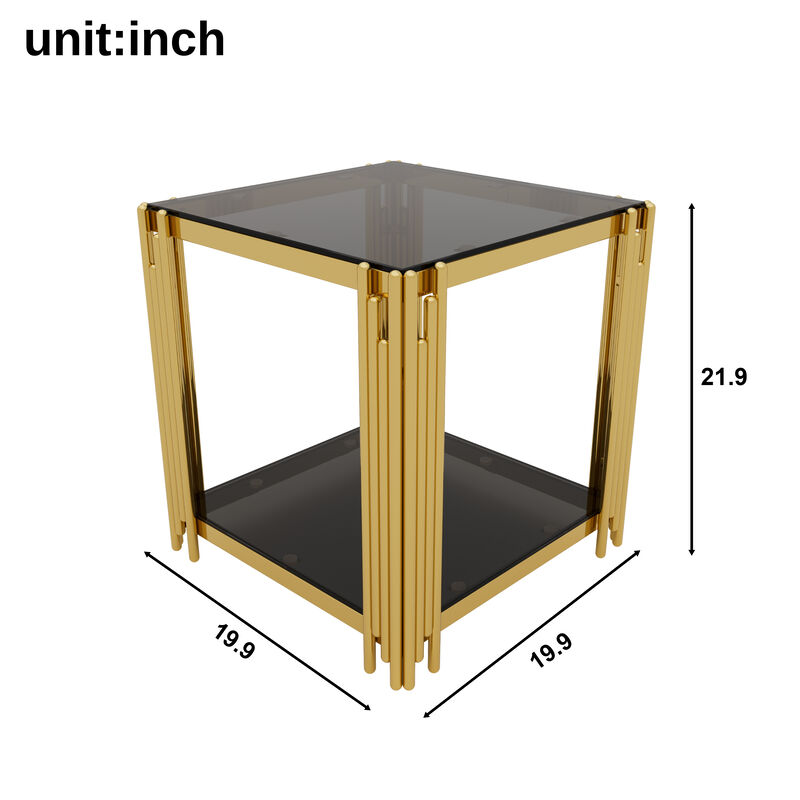 Merax Modern Mirror End Table Asymmetrical Metal Frame with Lower Shelf image number 4