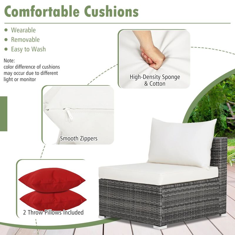 Mondawe 7 Pieces Patio Rattan Furniture Set with Sectional Sofa Cushioned