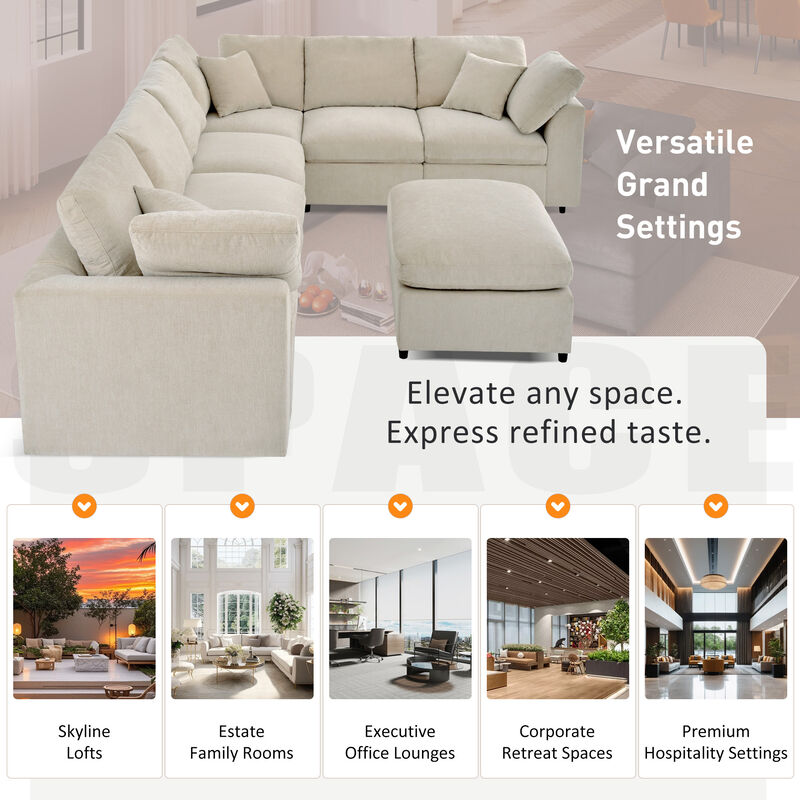 Merax Extra Large 7-Seater Modular Sectional Sofa with L-Shape Design & Movable Ottoman