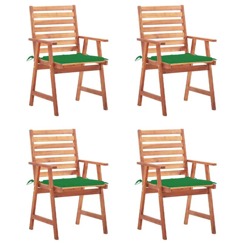 Patio Chair Set of 4 Natural wood, Green