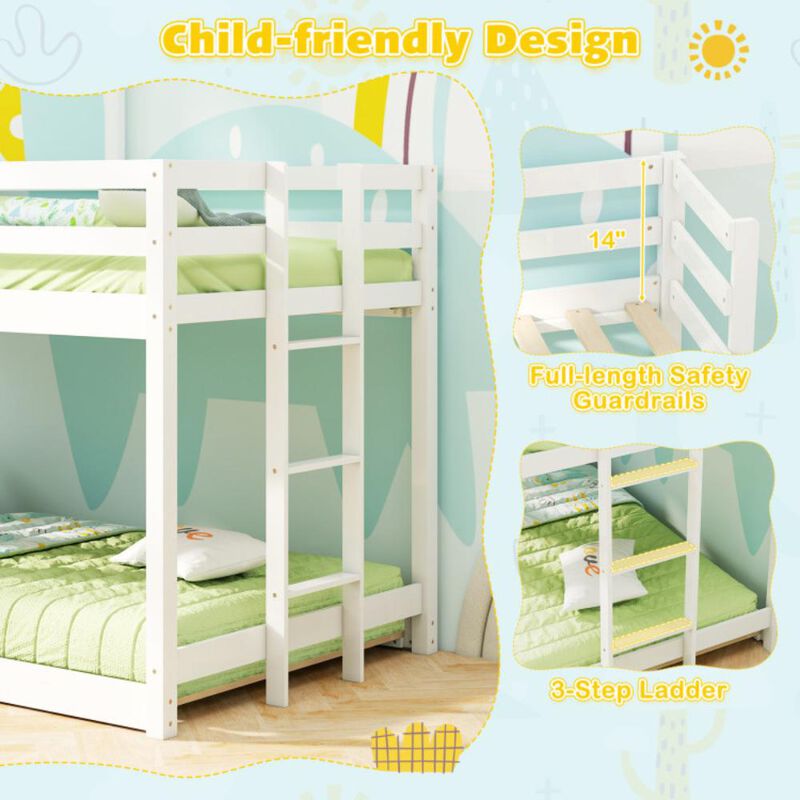 Hivvago Wooden  Twin Over Twin Bunk Bed with Full-length Safety Guardrail and Ladder