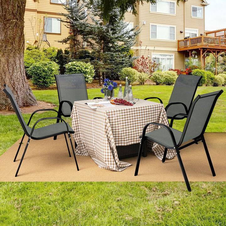4 Pieces Stackable Patio Dining Chairs Set with Armrest