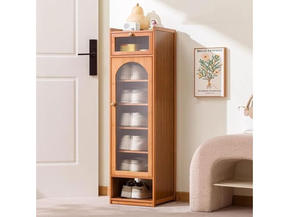 Slim Entryway Bamboo Shoe Storage Cabinet 7 Tier Closet 2 Inch