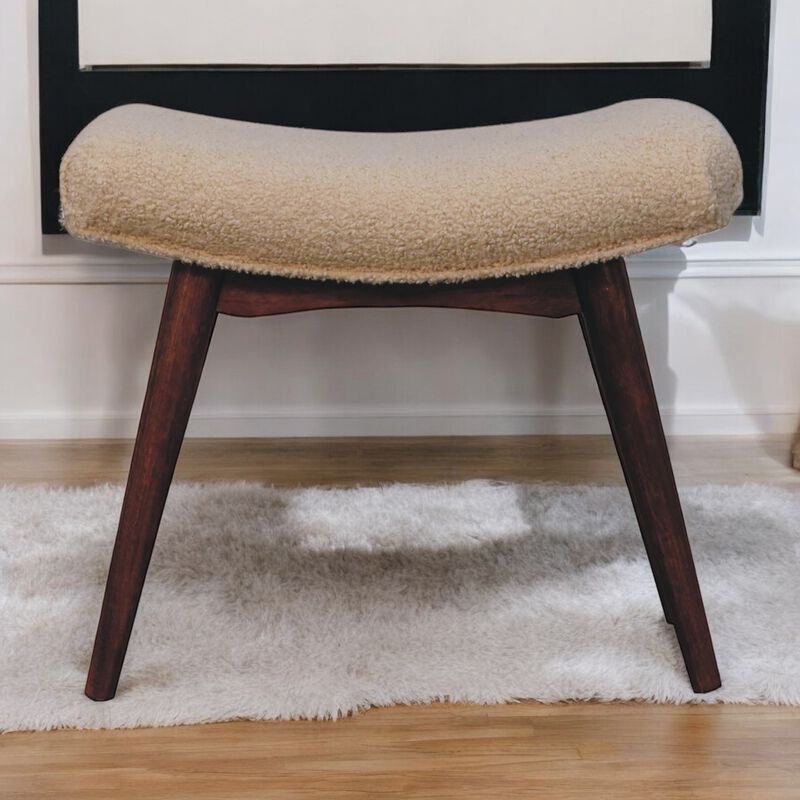 Artisan Furniture Solid Wood Honey Caramel Boucle Cream Curved Bench