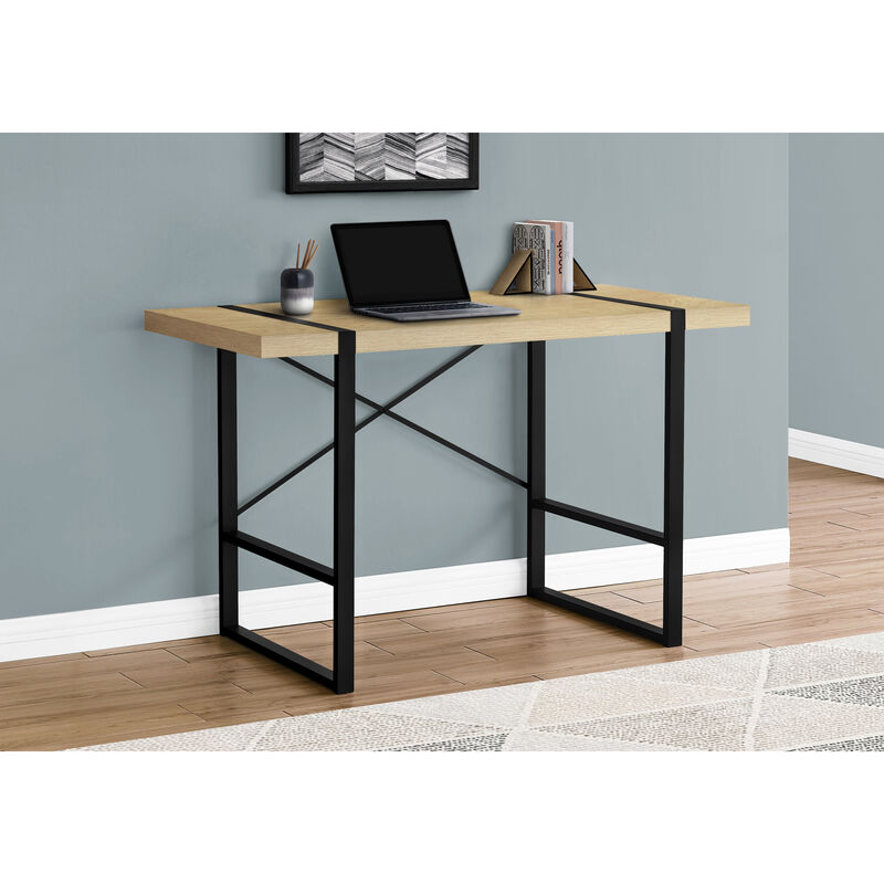 Monarch Specialties I 7658 Computer Desk, Home Office, Laptop, 48"L, Work, Metal, Laminate, Natural, Black, Contemporary, Modern