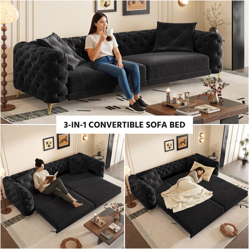 Whisen 97.7" 4-Seat Convertible Sleeper Sofa, Velvet 3-in-1 with Ottoman for Apartment Office image number 8