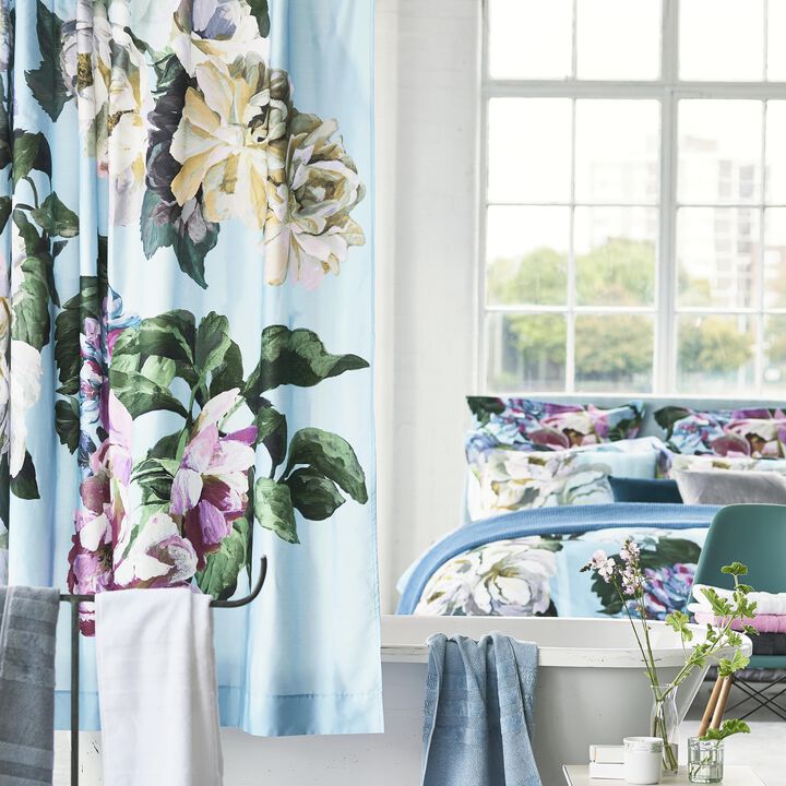Delft Flower Sky Cotton Shower Curtain, 72'' x 72''
