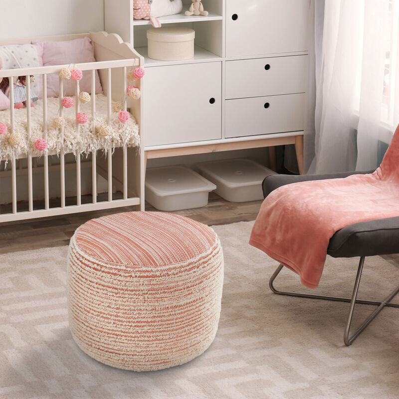 Durable Fabric Cylinder Striped Pouf Ottoman – Accent Floor Cushion for Living Room