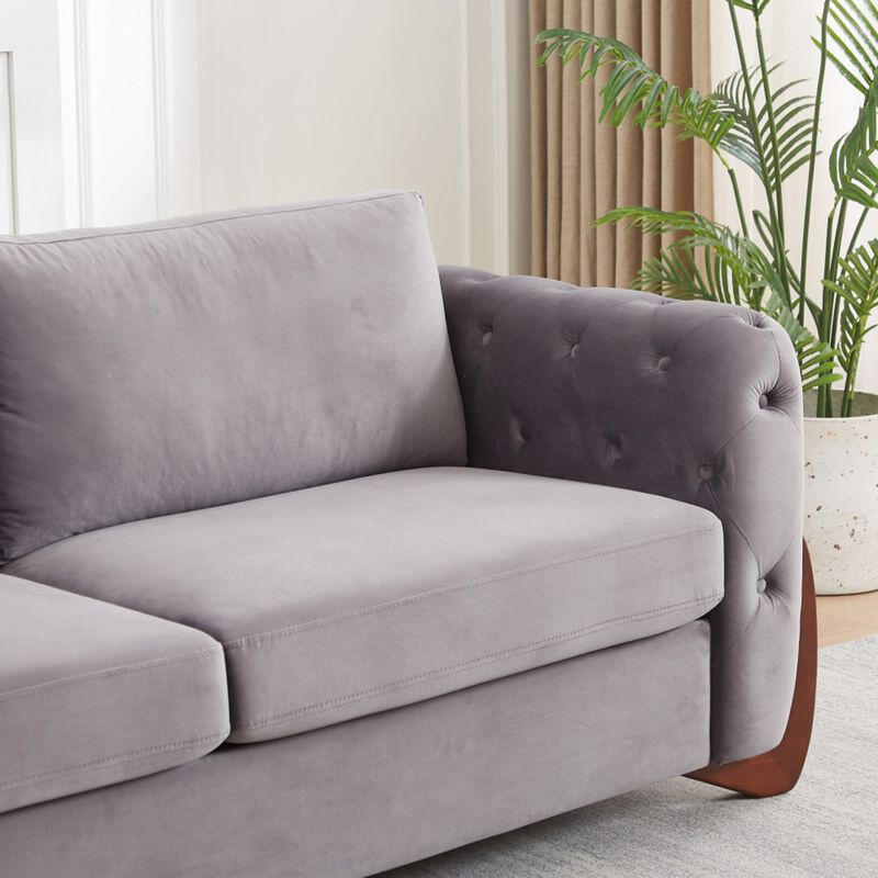 Rodcaf Mid‑Century Modern Button Tufted Velvet 3‑Seat Sofa image number 7