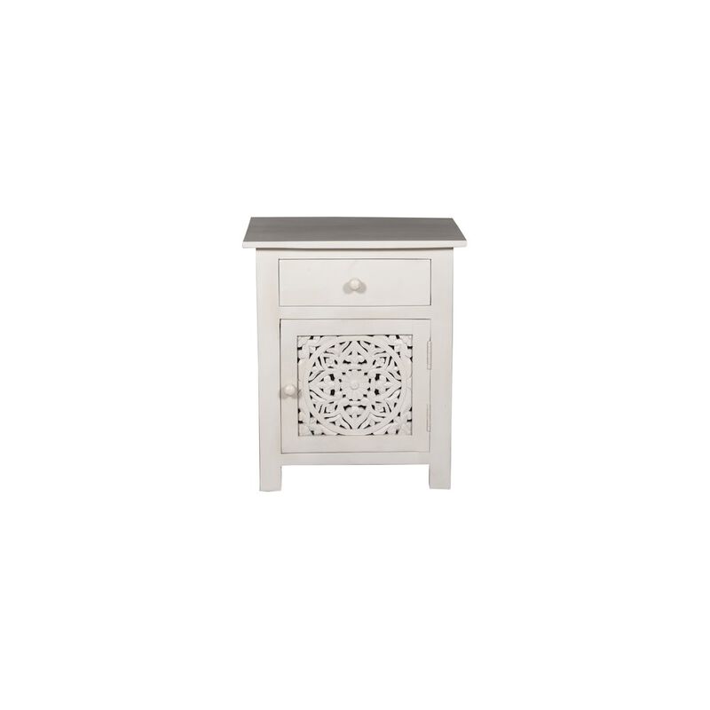 Porter Designs Bali Solid Hand Carved Wood Nightstand, White image number 5